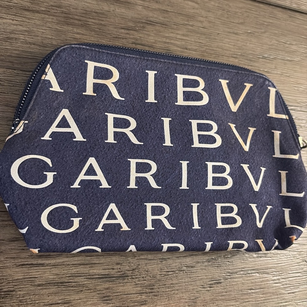 [BLVGARI] Signature Logo Navy & White Cosmetic Full-Zip Travel Toiletry Bag - Picture 6 of 11